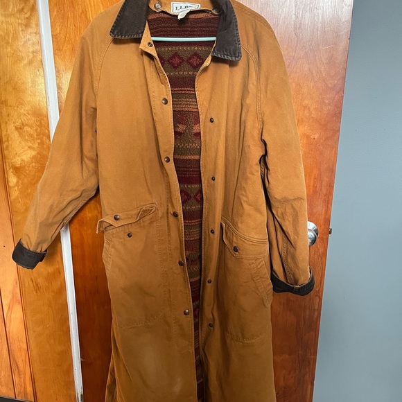 L.L. Bean Jackets & Blazers - Vintage LL Bean Coat Womens medium Beige Trench Aztec Lined Duster Jacket Chore